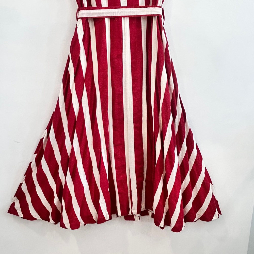 April Cornel Striped Cotton Weave Sleeveless Button Front Midi Twirl Dress - Picture 12 of 15
